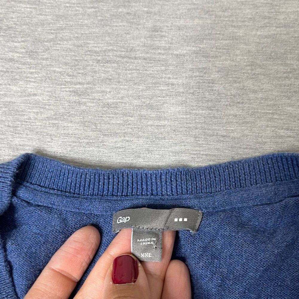 Gap Men’s Cable Knit Solid Blue V-Neck Sweater Ve… - image 5